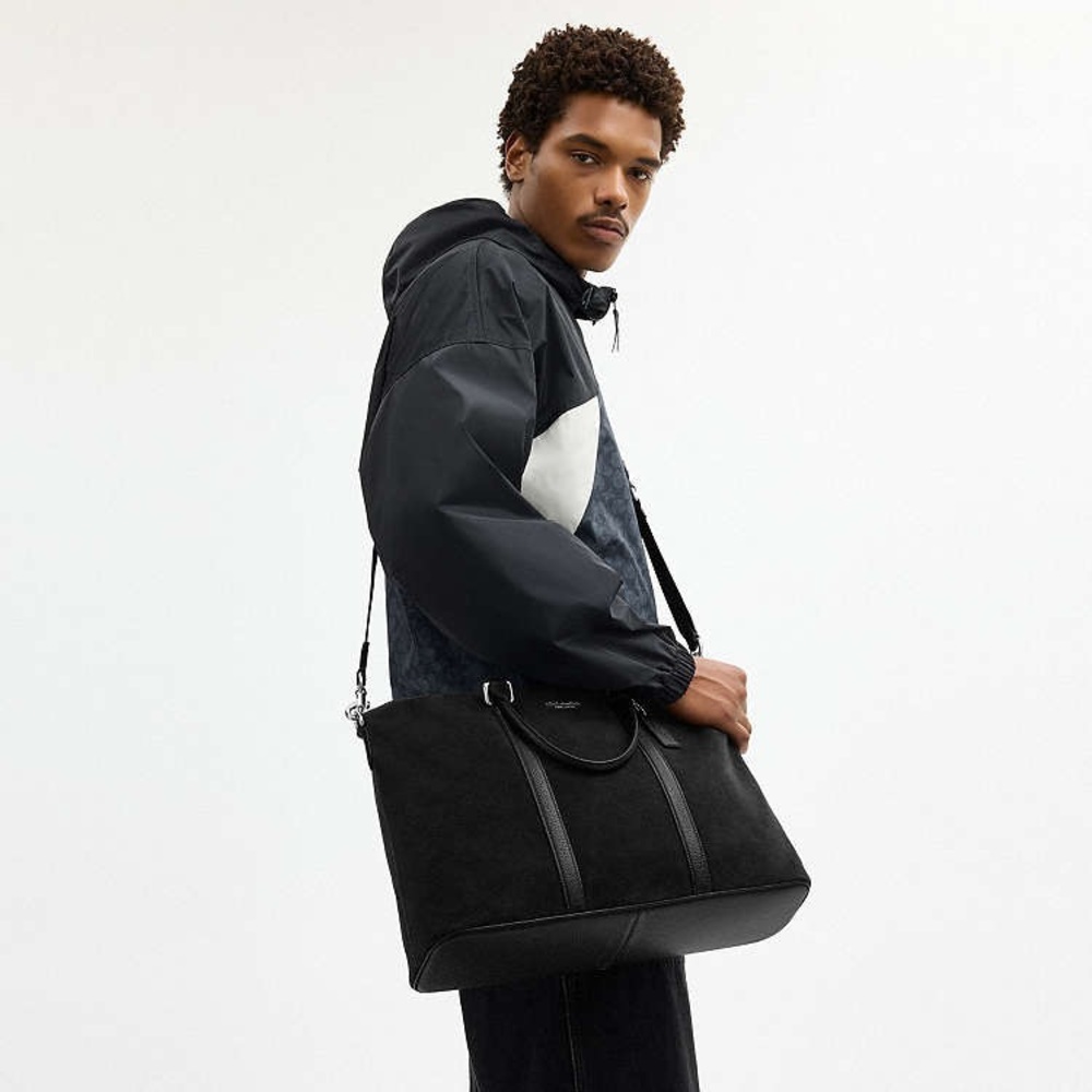 NWT COACH Caleb Work Bag Silver/Black Suede and refined pebble leather $598 - Picture 4 of 7